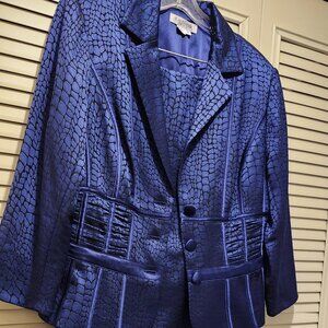 KAY UNGER, 2-piece size 14 Navy Blue Silk Suit